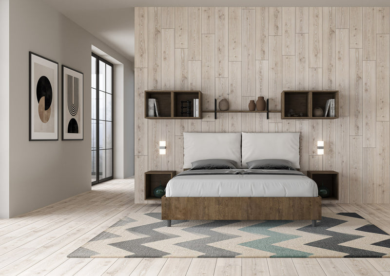 Letto Matrimoniale Struttura Noce con Cuscini in Similpelle Egos Antea Bianco Varie Misure