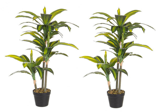 sconto Set 2 Piante Artificiali Dracaena 88 h in Plastica con Vasi Verde