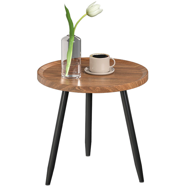 Tavolino da Salotto Ø40x39 cm con Bordo Rialzato e 3 Gambe in Legno e Acciaio Nero e color Legno acquista