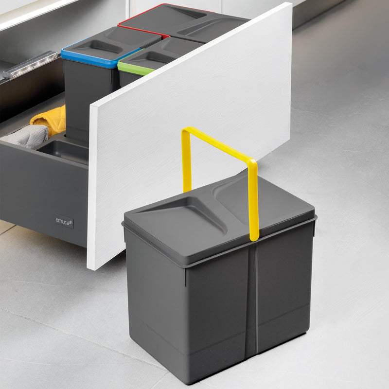 Pattumiera Differenziata 2 Contenitori per Cassettone 31,2x21,6 cm H26,6 cm Emuca Grigio antracite