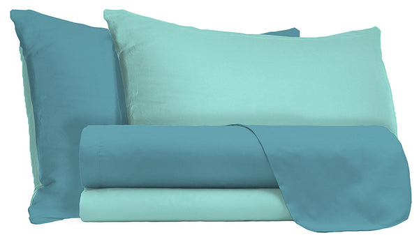 online Ensemble de draps haut et bas et taies d'oreiller double face bleu sarcelle/vert sarcelle