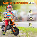 Moto Elettrica per Bambini 3-6 Anni 107x56x70 cm Batteria 12V e Rotelle Rimovibili Arancione   