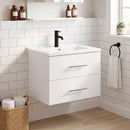 Mobile Bagno 61x40x48 cm con Lavabo in Ceramica e 2 Cassetti in Truciolare e MDF Bianco      