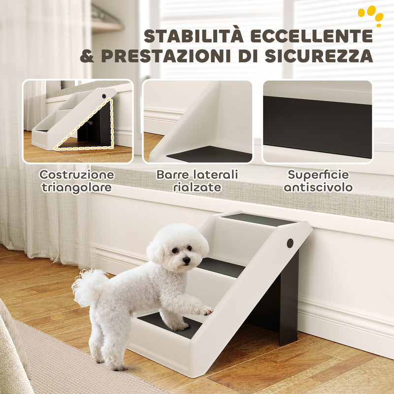 Scaletta Pieghevole per Cani e Gatti 3 Gradini Antiscivolo  53x30,5x36,5 cm in PP Crema      