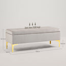 Panca Contenitore Fondo Letto 120x44x44,5cm con Tessuto Vellutato e Gambe Dorate Grigio Chiaro