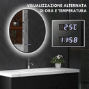 Specchio Bagno con Luce LED a 3 Tonalità Ø70 cm Antiappannamento e Display Tempo e Temperatura Nero   