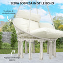 Amaca Poltrona Sospesa in Stile Boho 80x60x40 cm con Cuscino Bianco Crema   