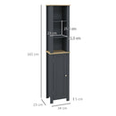 Mobile a Colonna per Bagno 1 Anta 3 Ripiani 34x23x165 cm in MDF e Legno Truciolare Grigio