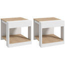 Set 2 Tavolini 2 Livelli 40x40x45 cm in Truciolato Bianco e Quercia