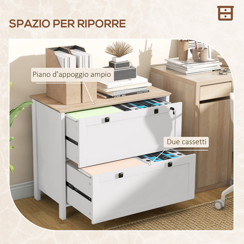 Armadietto Portadocumenti con 2 Cassetti per Documenti A4 con Chiavi 76x40x76 cm Bianco 