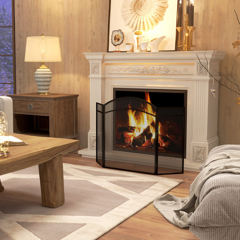 Parascintille con Antine 96x60cm Pieghevole a 3 Pannelli in Metallo Nero 