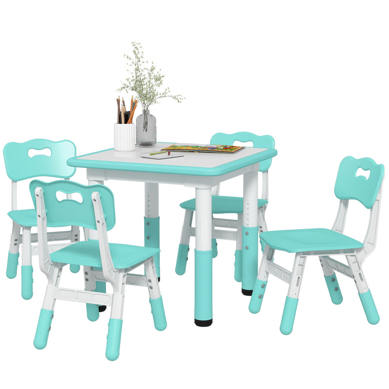 Set Tavolo con 4 Sedie per Bambini Altezza Regolabile Verde  