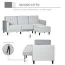Divano Letto 3 Posti 218x85x86 cm con Poggiapiedi e Schienale Reclinabile in Tessuto Effetto Velluto Grigio Chiaro