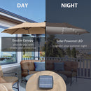 Ombrellone Doppio con Luci LED Ø4,5 m Palo Ø48 mm in Poliestere e Acciaio Cachi