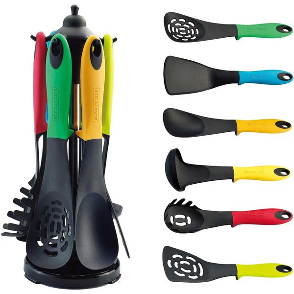 Set 6 Mestoli da Cucina per Uso Alimentare Resistenti al Calore con Supporto Multicolor sconto