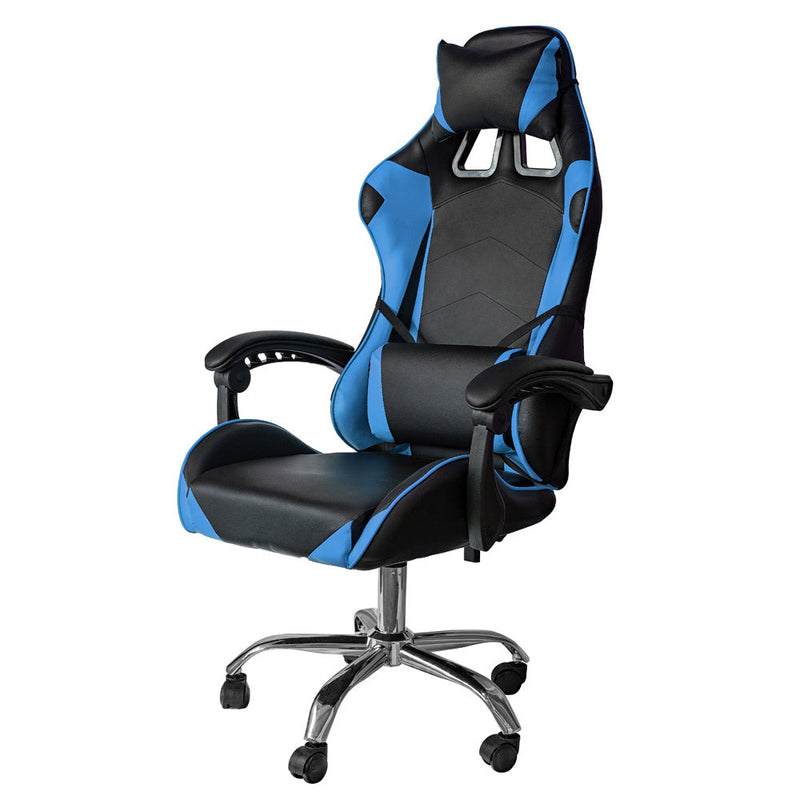 Sedia da Gaming Ergonomica 64x53x122-133 cm con Supporto Lombare e Poggiatesta in Similpelle Blu