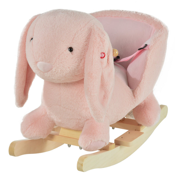 Chaise à bascule pour enfant en bois Lapin en peluche avec sons roses sconto