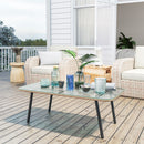 Tavolino da Giardino 110x60x40 cm in Rattan PE con Piano in Vetro e Acciaio Legno Naturale   