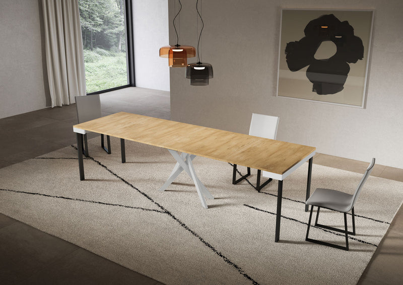 Consolle Allungabile 90-300x40x77 cm Saki Evolution Quercia Natura Gambe Bianche 