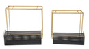 Porta Vasi Fashion Rettangolare Coppia 60x23x73,5-51x20x64 cm in Ferro Nero e Oro