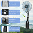 Ventilatore Nebulizzatore 90W a 4 Ruote con Serbatoio 2.8L e 4 Velocità 44,5x38,5x120 cm in Metallo PE e ABS Nero