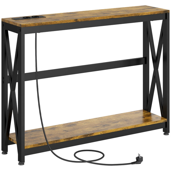 Consolle da Ingresso Stile Industriale con Prese di Corrente 100x24x75 cm Legno e Acciaio sconto