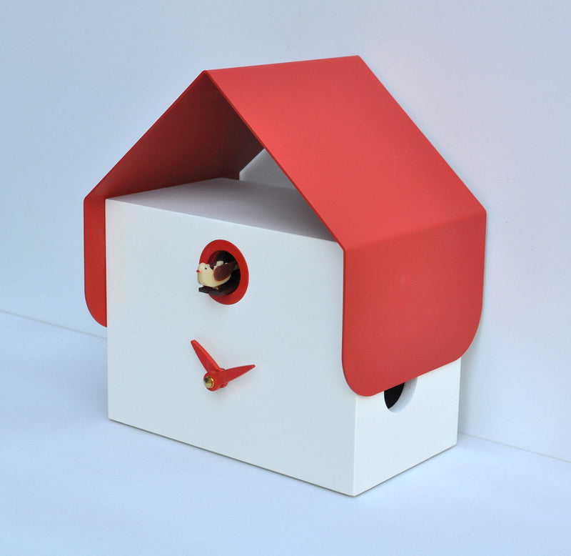 Orologio a Cucù da Parete e Tavolo 19,5x23x14 cm Pirondini Italia Dotto Bianco e Rosso