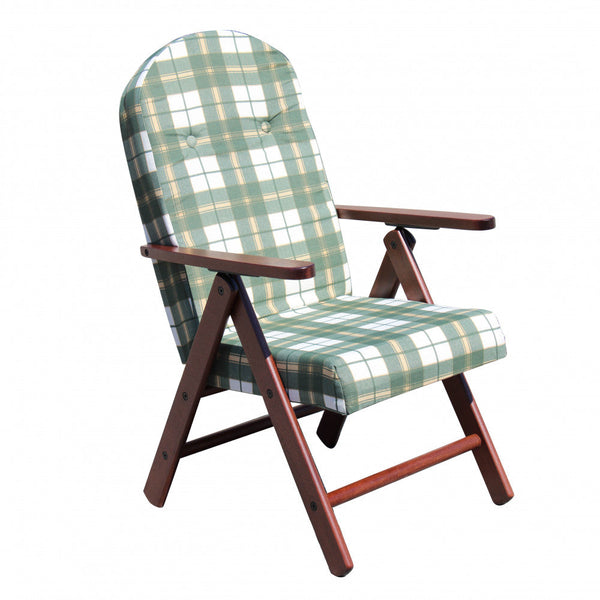 sconto Fauteuil 4 positions en hêtre avec coussin en coton vert 61x75x110 h cm