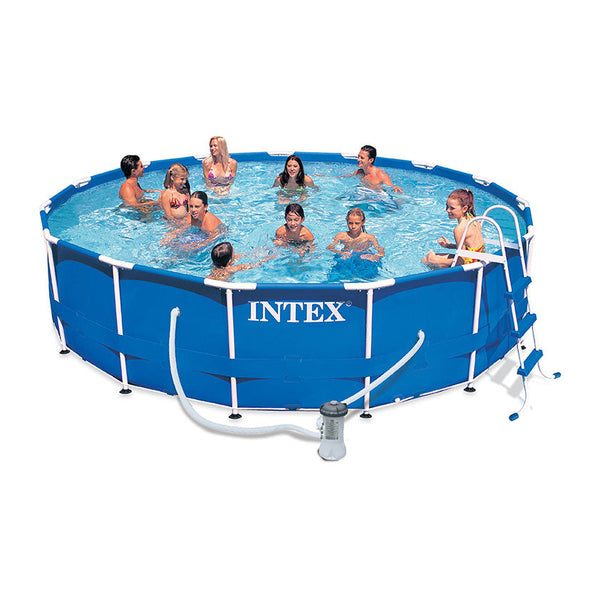 sconto Piscine Hors Sol Ronde H107x457cm avec Pompe Échelle et Couvertures Intex Frame