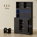 Credenza da Cucina Alta Stile Rustico 100x38x180 cm Portabottiglie Prese di Ricarica e Luci LED in Truciolare Nero  