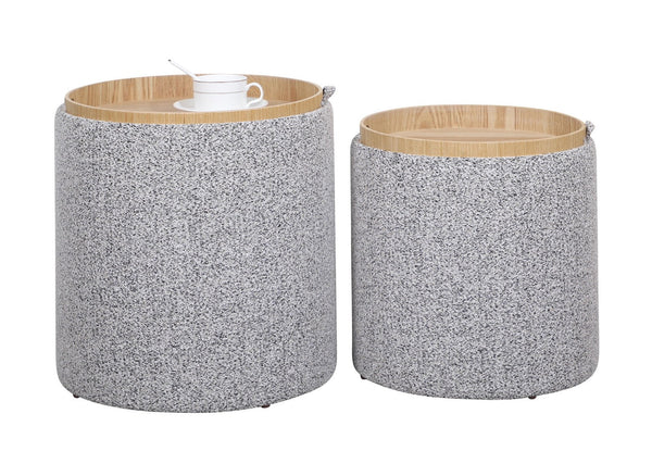 sconto Set 2 Pouf con Contenitore  in Poliestere Sasha Grigio Chiaro