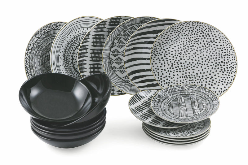 Servizio Piatti 18 Pezzi in Porcellana e Gres Multicolor Villa d'Este Home Tivoli Masai Black