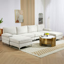 Divano 4 Posti Componibile Modulare 313x149x88 cm in Tessuto effetto Ciniglia Bianco Crema  