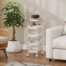 Carrello da Cucina a 5 Livelli 39,5x24x82 cm con 4 Cesti Estraibili in PP e Legno Bianco  