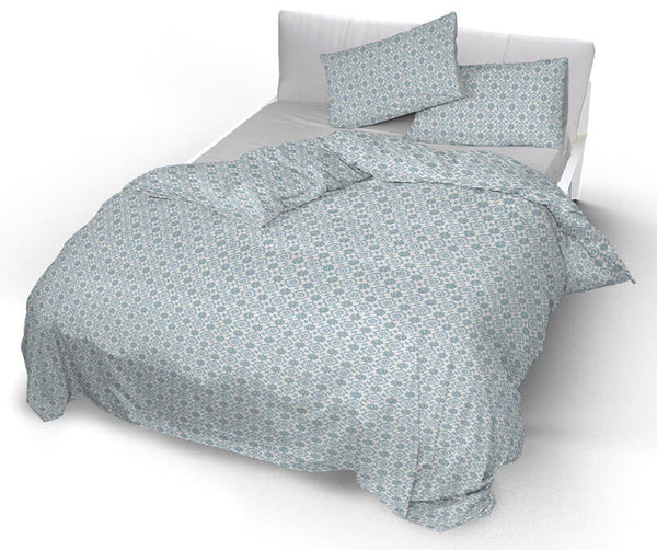 Housse de couette double avec taies d'oreiller imprimées en pur coton Floyd Aqua acquista