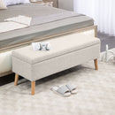Cassapanca Contenitore 110x39x45 cm Gambe in Legno di Caucciù Capacità 220 kg in Tessuto Effetto Lino Beige      