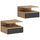Set di 2 Comodini Sospesi 35x32x22,5 cm con Cassetto e Mensola Aperta in Legno Nero e Rovere