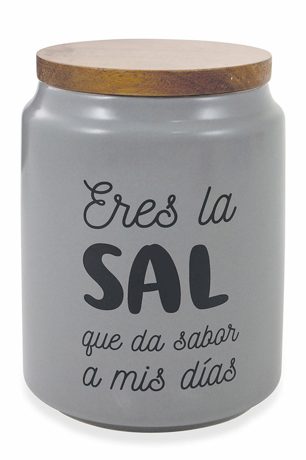 Pot à sel en grès avec écriture Ø10,5x15 cm avec couvercle en bambou Villa d'Este Home Tivoli acquista