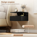 Set di 2 Comodini Sospesi 35x32x22,5 cm con Cassetto e Mensola Aperta Rivestimento in Melamina Nero      