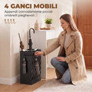 Portaombrelli 28x14x41 cm con 4 Ganci e Vaschetta Raccogligocce Estraibile in Acciaio Zincato Nero      