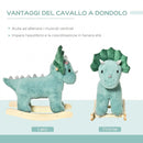 Cavallo a Dondolo per Bambini 3-6 Anni 64x30x54 cm a Forma di Triceratopo con Suoni Realistici in Peluche Verde Scuro      