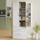 Credenza da Cucina 60x40x159 cm con Armadietto con 8 Ripiani Portaspezie e 2 Cassetti Bianco      