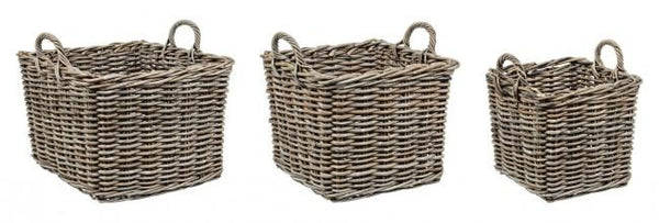 sconto Set 3 Paniers 2 Anses Carrées Narra en Fibres Naturelles