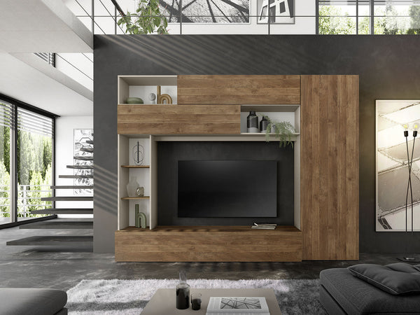 Parete Attrezzata Design Contemporaneo 277x40x210 cm Pratiko Cashmere e Noce Mercure acquista