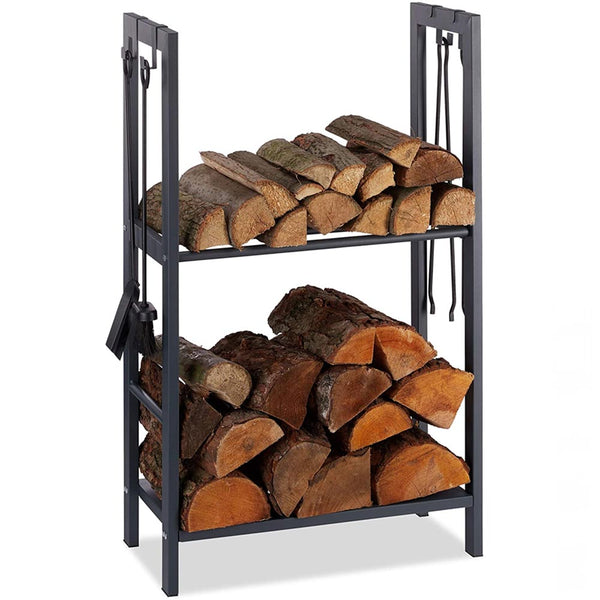 Portalegna Scaffale Metallo Porta Legna 2 Ripiani Legnaia Camino Stufa 100x60x30 online