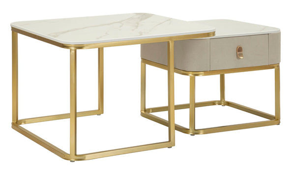 Tavoli da Caffè Beauty Coppia 70x70x48 cm - 50x50x43,5 cm in Pino e MDF e Metallo prezzo