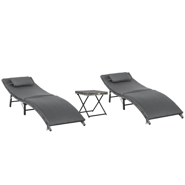 prezzo Lot de 2 Transats Pliants et Table Basse en Rotin Gris