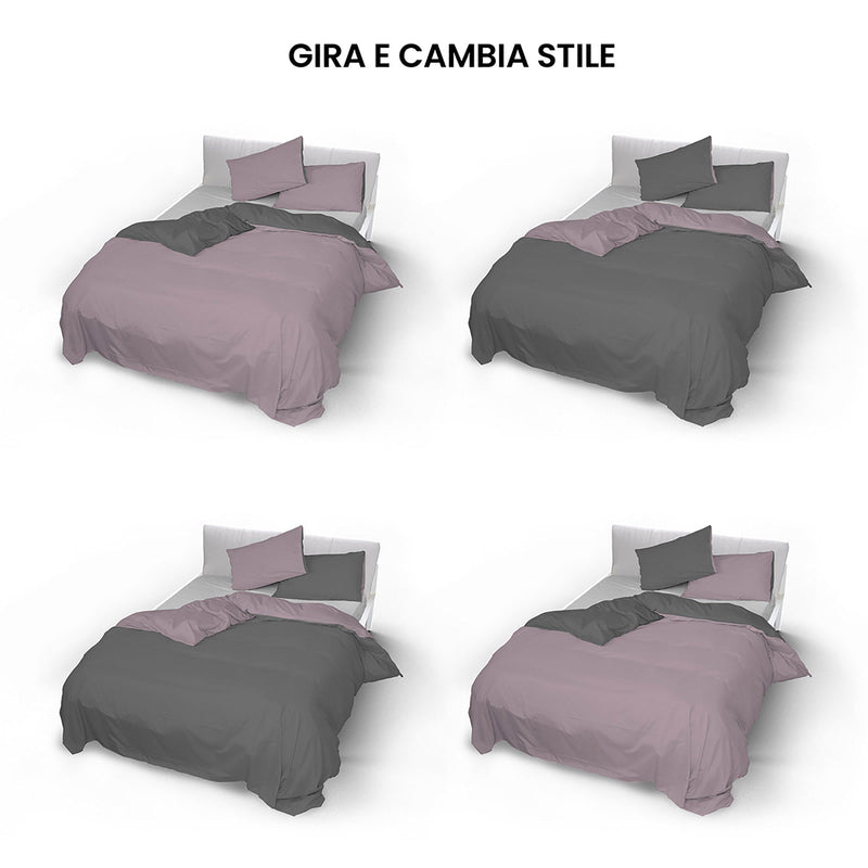 Copripiumino con Sacco e Federe Doubleface Rosa Antico\/Fumo Varie Misure