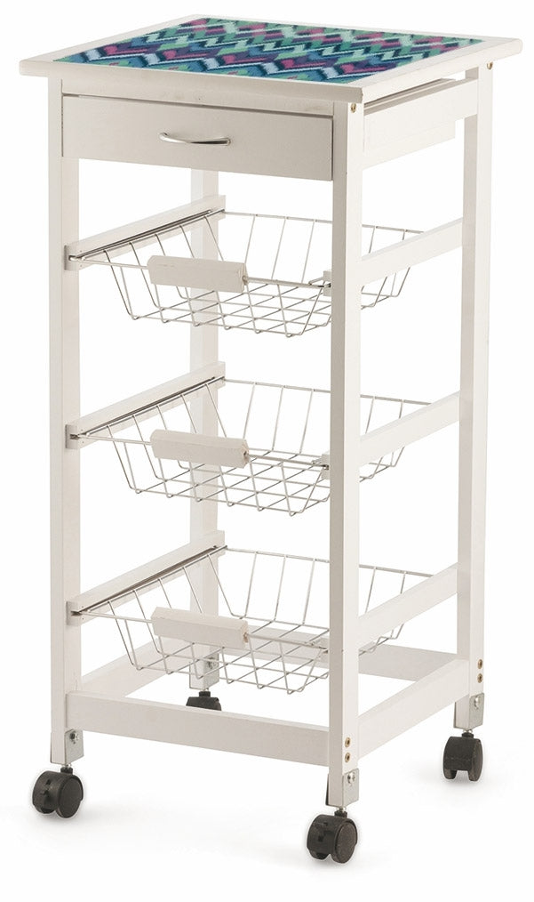 Carrello da Cucina Salvaspazio 37x37x76 cm 3 Ceste in Legno Soriani Zig Zag Bianco