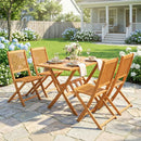 Set 5 Pezzi da Pranzo per Giardino Tavolo e 4 Sedie Pieghevoli in Legno di Acacia Naturale      